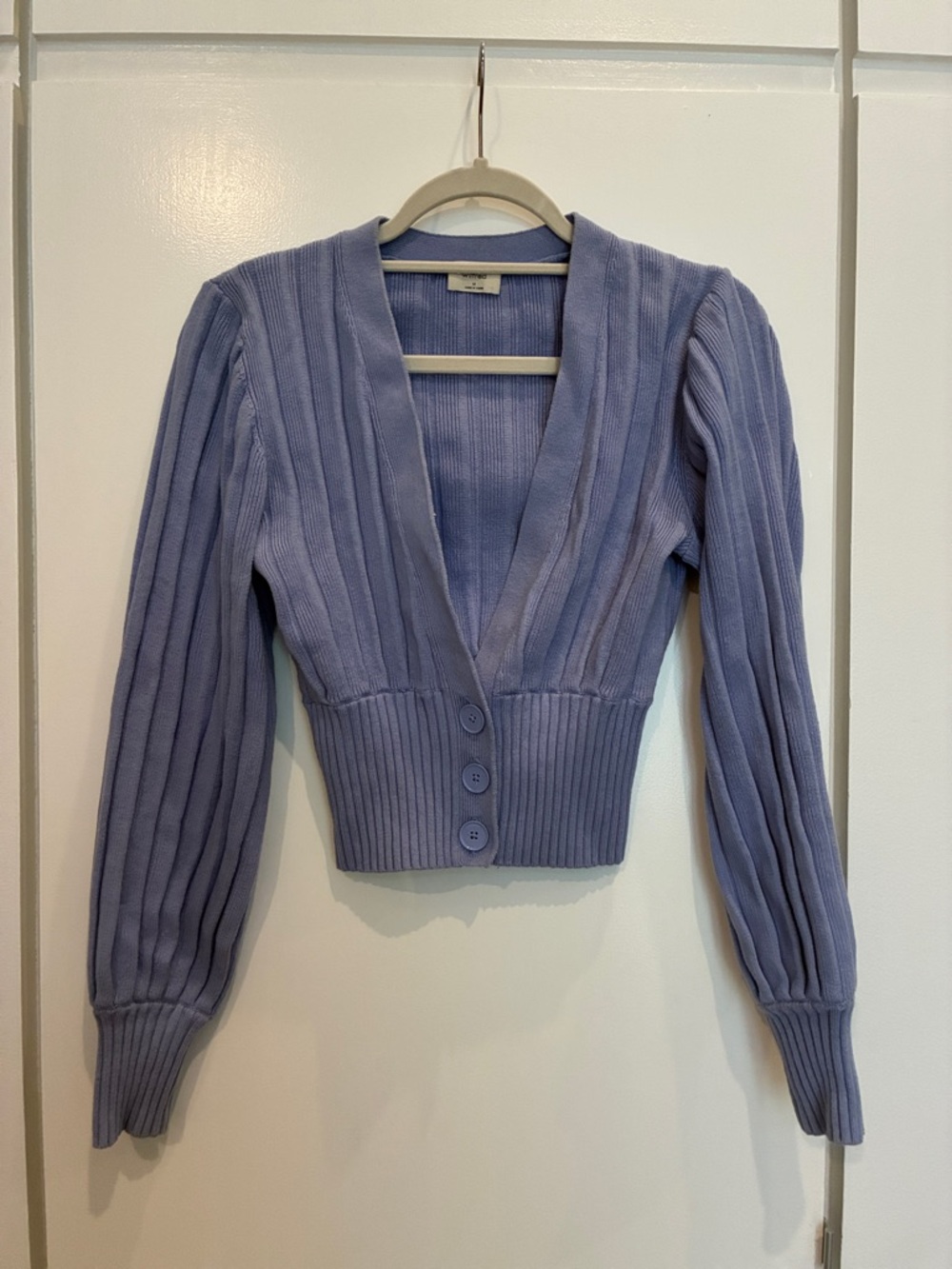 Wilfred Cropped Lavender Ribbed Button-Front Cardigan
